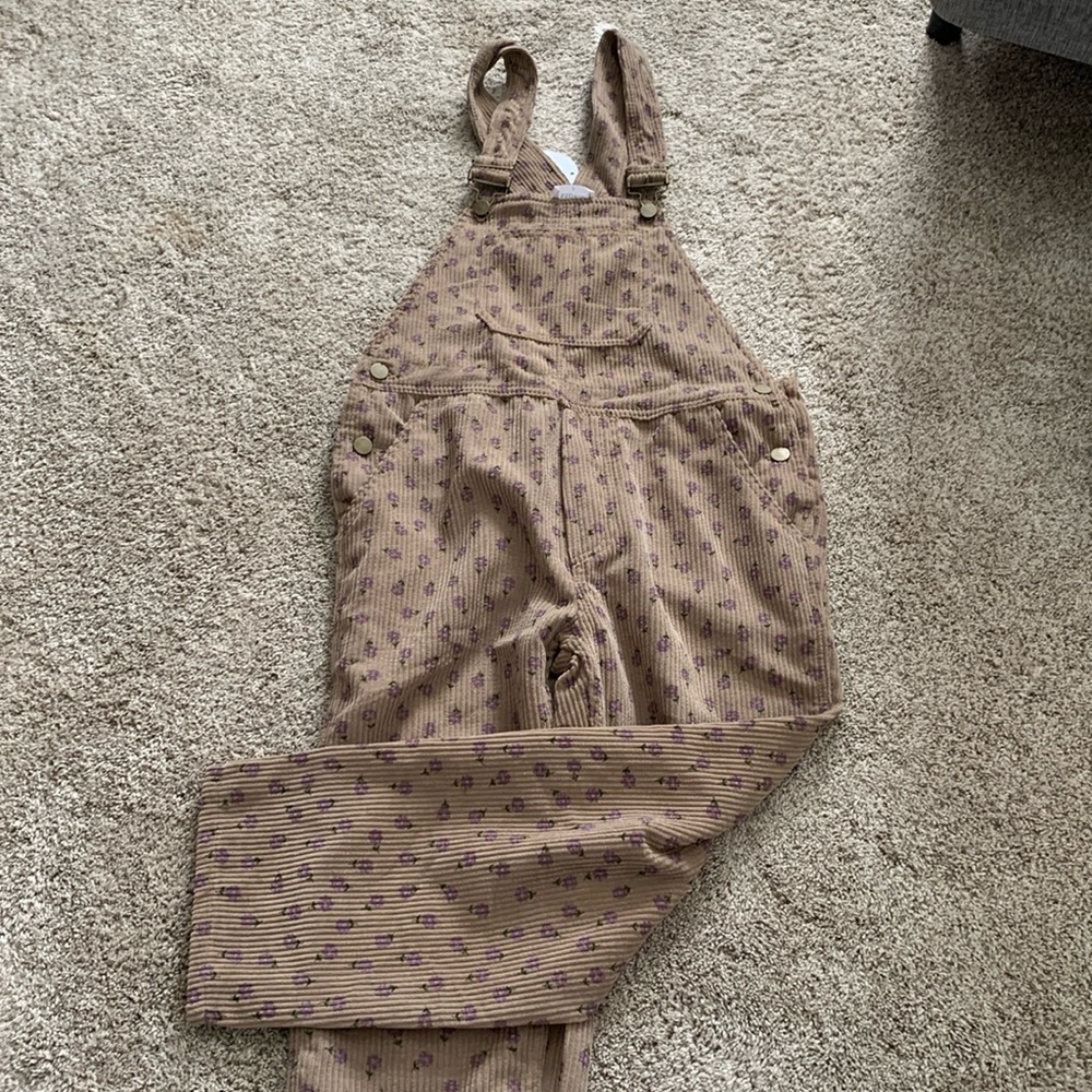 Floral corduroy overalls